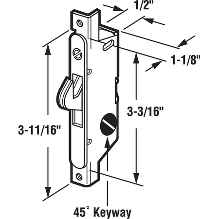 Prime-Line 3-11/16 in. Steel, Mortise Lock with 45 Degree Keyway and Round Single Pack E 2119